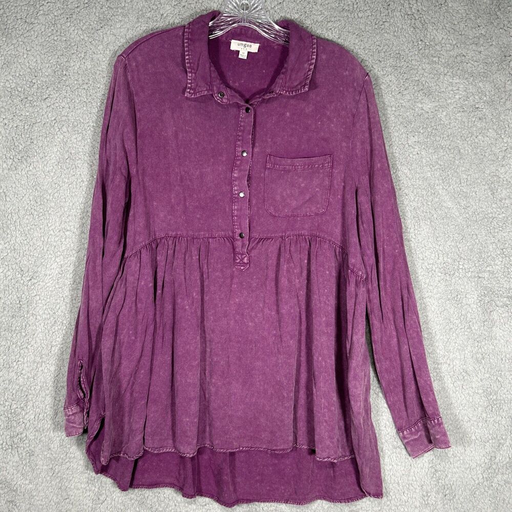 Umgee Women’s M Tunic Empire Waist Distressed Purple